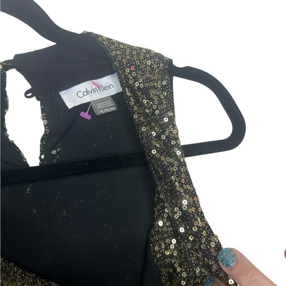 Calvin Klein Gold Sparkle Draped tank top petite large holiday new year - Picture 5 of 8